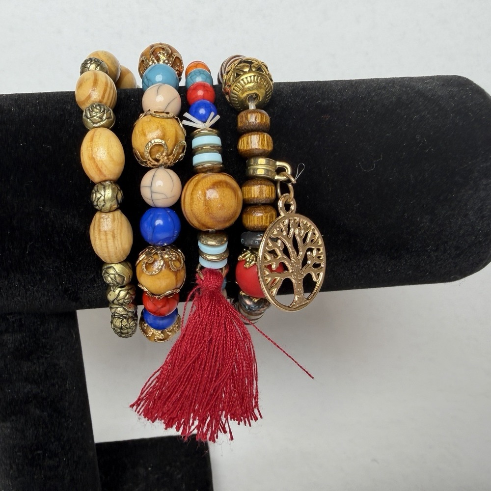Tree Of Life Bracelets 3 Sets of 4 Each Set Hand Crafted Beautiful Colors Boho - Picture 5 of 9